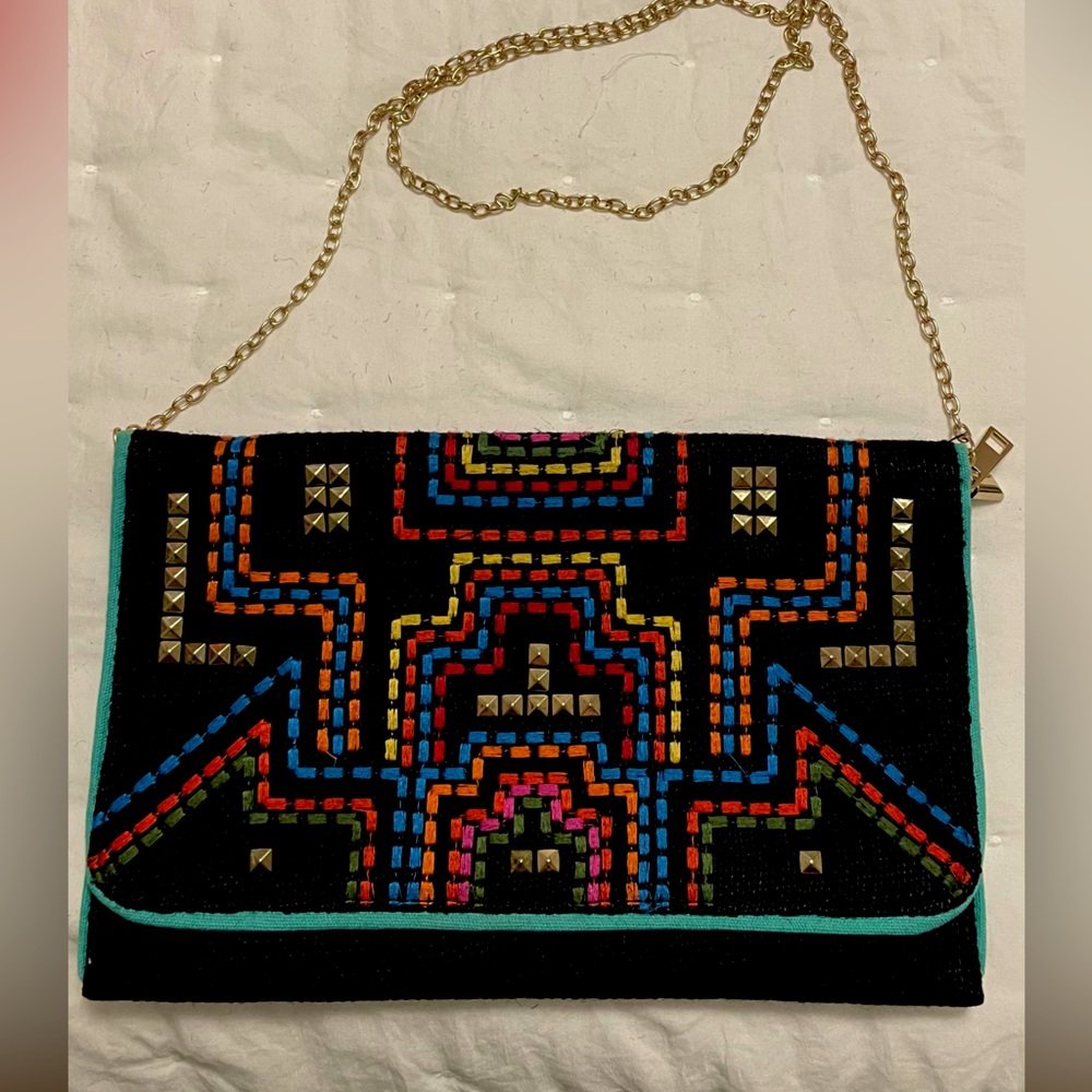 Canvas colorful stitched clutch